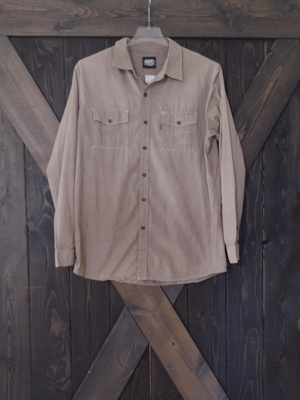 KEY Long-Sleeve Button-Up Shirt - Light brown Size LT